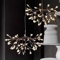 Lustre suspendu moderne pour décoration de mariage, style loft, motif luciole, fleur dorée, lampe LED