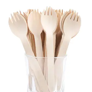 160Mm (6.3Inch) Sporks Salad Gỗ Bạch Dương Dùng Một Lần