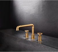 Pipa industri kuningan hitam Modern, dua pegangan keran wastafel kamar mandi dengan inti katup keramik dan Mixer air panas/dingin