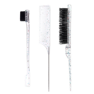 Ensemble de 3 brosses à cheveux lisses violettes, peigne à queue de <span class=keywords><strong>rat</strong></span>, brosse à bords, ensemble d'accessoires de coiffage pour femmes et hommes - Product Image 6