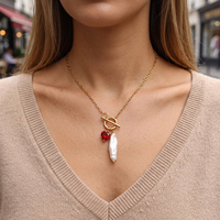 Collier de perles Golden Hour pour femme, pendentif cœur en pierre précieuse, acier inoxydable 18K PVD, étanche, cadeau élégant
