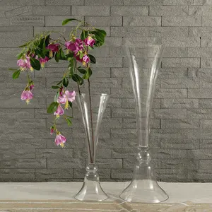 Hot sale tall glass vase clear reversible trumpet flower arrangement vase for morden wedding centerpiece decor wholesale