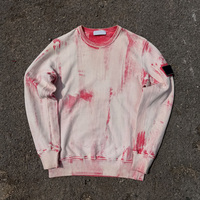 Sweat-shirt col rond personnalisé délavé à l'acide, en molleton bouclette épais, dégradé rouge, avec patch brodé à la main sur le bras, style streetwear