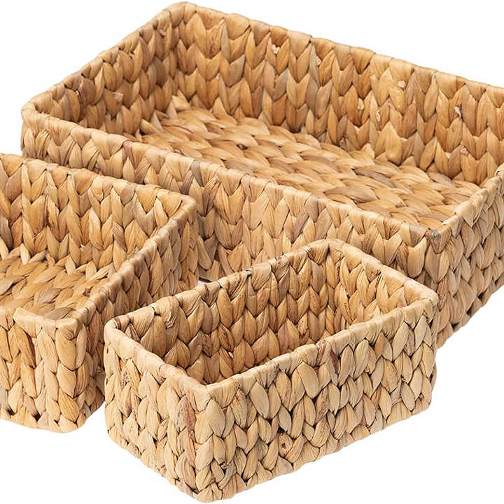 Handmade Natural Water Hyacinth Wicker Baskets for Storage Shelves ...