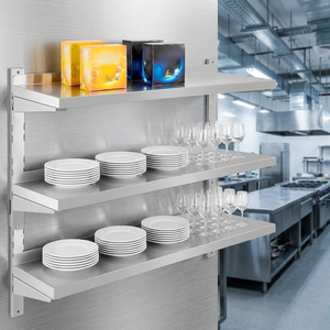 Étagère murale commerciale à 3 niveaux, réglable en hauteur, en acier inoxydable, pour organiser les ustensiles de cuisine - Product Image 1