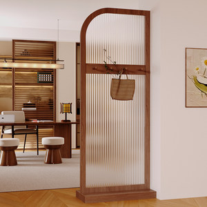 No-drill New Chinese-style Rainbow Glass Screen Wood Movable Partition for Living Room Entrance Dining Room Bedroom - Product Image 1