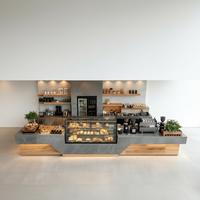 Comptoir de bar en bois et acier inoxydable, idéal pour les boulangeries, les cafés, les restaurants, les zones de réception d'hôtels et les salles d'exposition