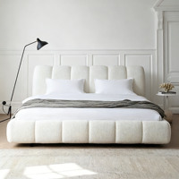 Lit en tissu crème avec rangement, style minimaliste populaire pour hôtel, ensemble de lit en bois pour usage domestique, cadre de lit king size 1,8 m à vendre