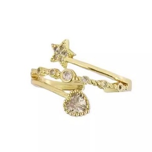 Minimalist Micro Insert Vvs Gra Moissanite Jewelry 14k Gold Filled Star and Heart Open <b>Adjustable</b> <b>Ring</b> for Women - Product Image 1