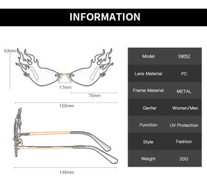 <strong>Fashion</strong> Luxury Trending New <strong>Design</strong> Fire Wave Flame Rimless Sun <strong>Glasses</strong> Wide Side <strong>Party</strong> Women Men Sunglasses - Product Image 6