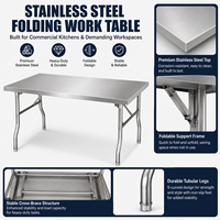 Table de travail pliante double couche en acier inoxydable pour cuisine professionnelle, avec revêtement autonettoyant, résistante à la corrosion, portable pour la préparation
