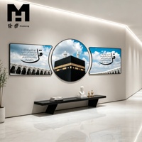 Décoration Murale Islamique à Trois Panneaux Imprimés : Art Mural de la Kaaba de la Mecque, Affiche Arabe, Tableau sur Toile Encadré, Décoration Musulmane, Ramadan