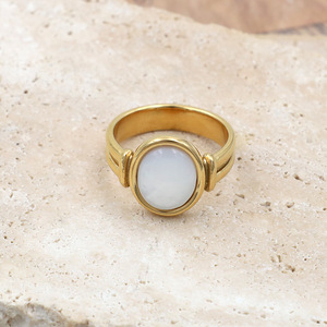 Women's Oval Shell <b>Ring</b> 18k Gold Plated <b>Titanium</b> Steel Bezel Setting Gift Jewelry - Product Image 3