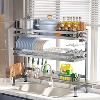 Rak Dapur Stainless Steel Multifungsi dengan Pintu, Rak Piring untuk Mencuci Piring dan Pengering Piring di Meja Dapur