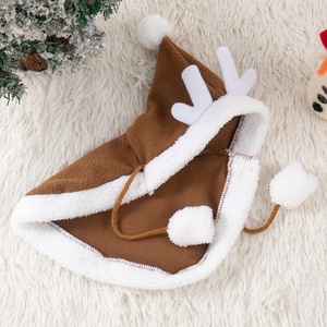 Capa de Reno Navideña para Gatos, Abrigo de Felpa Suave Estilo Dibujos Animados, Ropa para Mascotas para las Fiestas de Invierno, Marrón con Ribete Blanco - Product Image 3