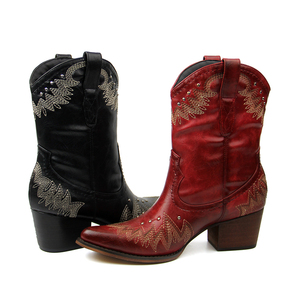 Nouveau Style occidental <span class=keywords><strong>mi</strong></span>-<span class=keywords><strong>mollet</strong></span> vache fille <span class=keywords><strong>bottes</strong></span> Vintage en <span class=keywords><strong>cuir</strong></span> Rivet couture Designer femmes chaussures <span class=keywords><strong>bottes</strong></span> Logo personnalisé - Product Image 5