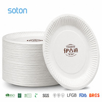Assiettes en papier jetables personnalisées avec logo de marque, robustes, de qualité alimentaire, biodégradables, vaisselle en papier blanc pour restaurant