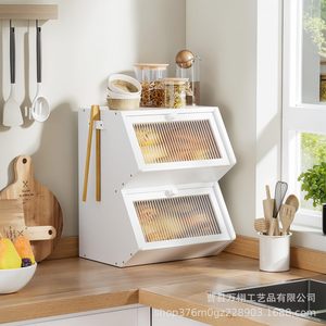 Boîte à pain double couche en bois Wan Xu, armoire de rangement de cuisine en bambou blanc pour pain, fruits et collations - Product Image 2
