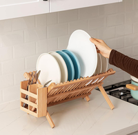 Égouttoir à vaisselle pliable en bambou en forme de X à 2 niveaux pour assiettes et bols