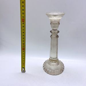 손으로 불어 유리 테이퍼 캔들 홀더 세트 2 골동품 프레스 유리 촛대 유리 가정 장식 - Product Image 6