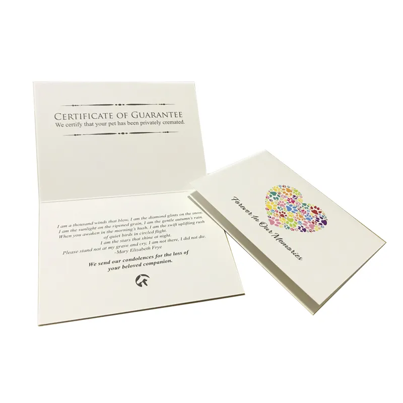 사용자 정의 인쇄 명함 새로운 멋진 흰색 부드러운 터치 감사 인사 종이 카드 봉투와 애완 동물 추억 카드