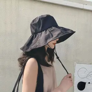 Sombrero protector solar de nuevo estilo al por mayor, sombrero de cubo plegable de ala grande con protección UV para mujer, sombrero para el sol