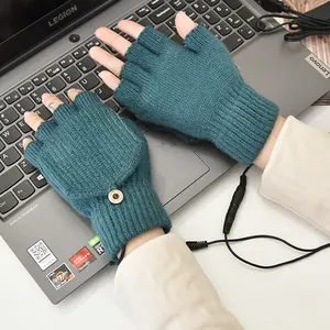 USB 5V Heating Element Warming Half Finger Heated Gloves Adjustable Temperature 3 Settings