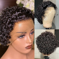 Perruque brésilienne bouclée coupe pixie, perruque courte en cheveux humains ondulés effet mouillé, perruques en cheveux humains avec dentelle 13x1, perruques brésiliennes avec partie en dentelle transparente