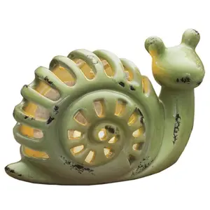 釉面陶瓷蜗牛盆栽棚蜗牛茶灯支架，绿色