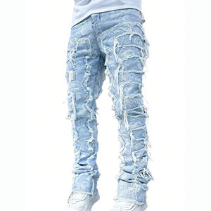 Nova Chegada Logotipo Personalizado Slim Fit Designer Patch Esticar <span class=keywords><strong>Jeans</strong></span> Empilhados Homens Borla Skinny <span class=keywords><strong>Jeans</strong></span> - Product Image 1