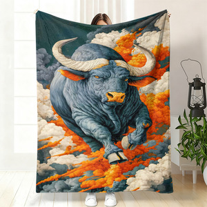 Manta de Franela con Diseño de Toro Corriendo a Través de las Nubes, Manta para Siesta, Cálida, Súper Suave, para el Hogar u Oficina, con Impresión Personalizada - Product Image 3