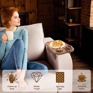 Table d'appoint 3-en-1 en bois d'acacia durable avec supports pour téléphone et tasse, idéale pour salle de bain et garage - Product Image 5