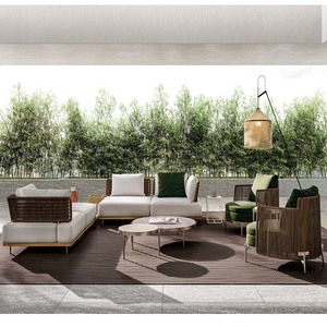 Juego de Sofás de Mimbre y <span class=keywords><strong>Aluminio</strong></span> para Exteriores, Moderno y de Lujo, 4 Piezas, Combinación de Comedor Esquinero, Muebles de Jardín Duraderos para Sala de Estar Estilo Rústico - Product Image 4
