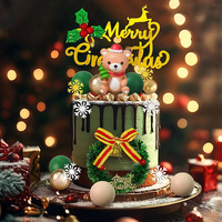 Weihnachtsbär Tortendekoration Kranz Stechpalme Beere Frohe Weihnachten Schild Schneeflocke Gold Grüne Kugel Feiertagsdekoration Zubehör