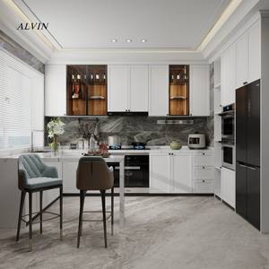 Système de <span class=keywords><strong>cuisine</strong></span> modulaire moderne et d'armoires murales, design sans poignée, RTA avec fermeture douce pour une disposition personnalisée de la maison - Product Image 1