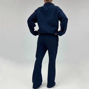 2025 High Quality Custom Logo Sweatshirt <b>Set</b> Women's Fashion Soft Cotton Fleece Drop Shoulder Quarter Zip Tracksuit 2 Piece <b>Set</b> - Product Image 3