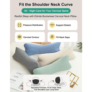 Almohada cervical de soporte firme para alivio del dolor, cojín de trigo sarraceno para la oficina, pausa para el almuerzo, azul, 15 pulgadas, lavable, cómoda almohada enrollable para el cuello - Product Image 5