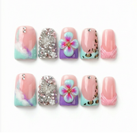 481-485 Faux ongles à presser faits main en forme de bec de canard, 10 pièces, réutilisables, en acrylique, pour enfants, motif carré artificiel