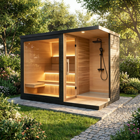 Pod Sauna Kayu Bakar Premium Ukuran Besar untuk Luar Ruangan dengan Kaca Full View dan Area Shower Terpisah
