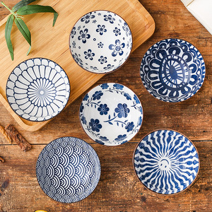 Ceramic Eco Friendly Retro Japanese Plant Pattern Underglaze Ins Style Bowls Dishes Plates Creative Rice Bowl <b>Set</b> Camping - Product Image 3