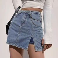 Falda de mezclilla con abertura para mujer, pantalones cortos de cintura alta con botones Retro, de Color sólido, informales, 2022