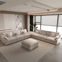 Canapé modulaire Voxhome en tissu mélangé chenille et lin, style nuage, couleur kaki, pour salon, 3, 4, 5, 6 ou 7 places
