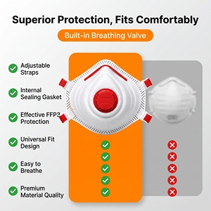 Échantillon disponible de respirateur jetable FFP3 avec valve, certifié EN149 FFP3, masque anti-poussière, respirateur articulé - Product Image 4
