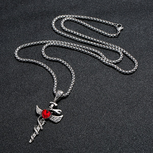 Stainless Steel Chain Jewelry Heart <strong>Dragon</strong> <strong>Sword</strong> Necklace Pendant Retro Punk Cross Tide Men's Accessories - Product Image 5