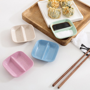 Creative Wheat Straw Seasoning Dish Square Divided Soy Sauce Vinegar Condiment Plate For Hotel Party Use - Product Image 1