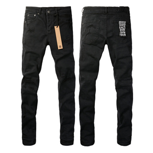 Jeans Americani di Alta Qualità Skinny Straight in Denim Nero Slim Fit di Marca alla Moda con Effetto Usurato e Strappi per Uomo - Product Image 4