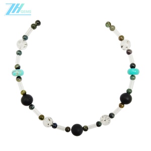 <span class=keywords><strong>Turquesa</strong></span> natural y ónix con cuentas de piedras preciosas de Cuarzo rutilado negro Conjunto de cuentas de piedra múltiple de cristal Joyería hecha a mano - Product Image 5