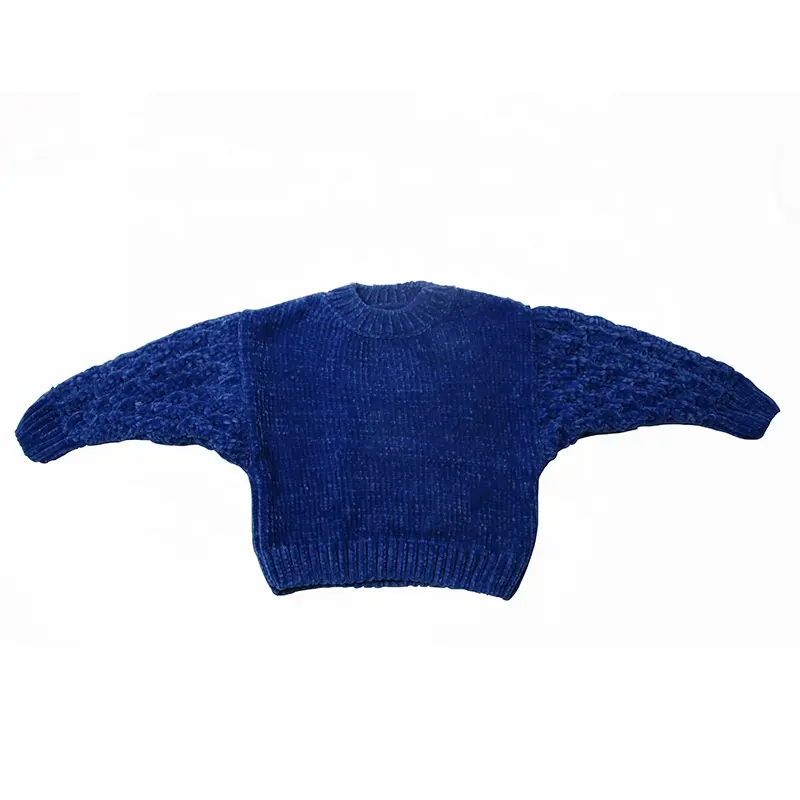 2020 Blau einfarbig Herbst Baby Girl Sweater Mantel Herstellung Maschine Strick Stoff Top Warme Jungen Kinder Stoff Kinder Pullover