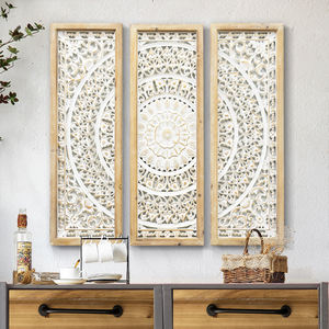 Panneau mural en bois sculpté rectangulaire, style rustique antique, shabby chic, écologique, pour la décoration intérieure - Product Image 2