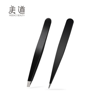 Fast Shipment 2pcs Professional Black Slanted Pointed Eyebrow Lash False <strong>Eyelash</strong> Extension Volume Stainless Steel <strong>Tweezers</strong> - Product Image 1